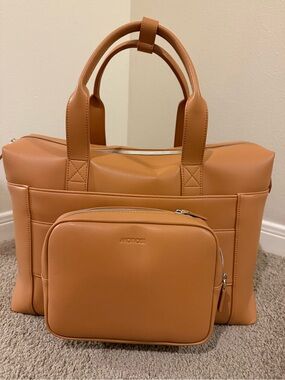 MONOS Metro Saddle Tan Vegan Leather Duffel with Detachable Pouch